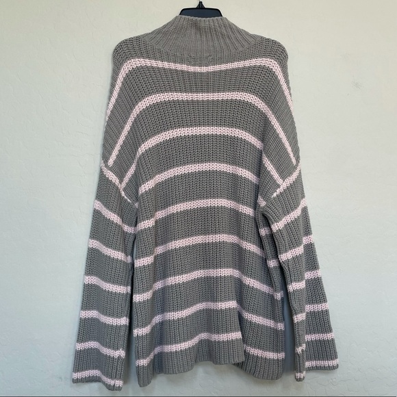 New Caslon Shaker Mock Neck Sweater In Grey- Pink Stripe - Picture 8 of 8